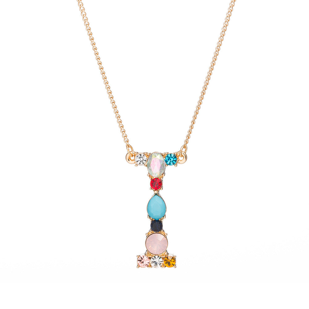 Multi-Rainbow Crystal Initial Gold Plating Necklace