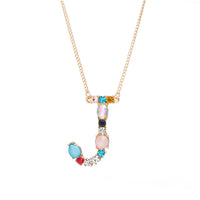 Multi-Rainbow Crystal Initial Gold Plating Necklace