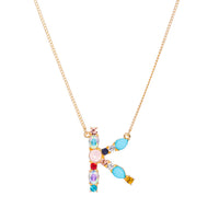 Multi-Rainbow Crystal Initial Gold Plating Necklace