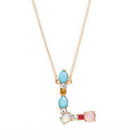 Multi-Rainbow Crystal Initial Gold Plating Necklace
