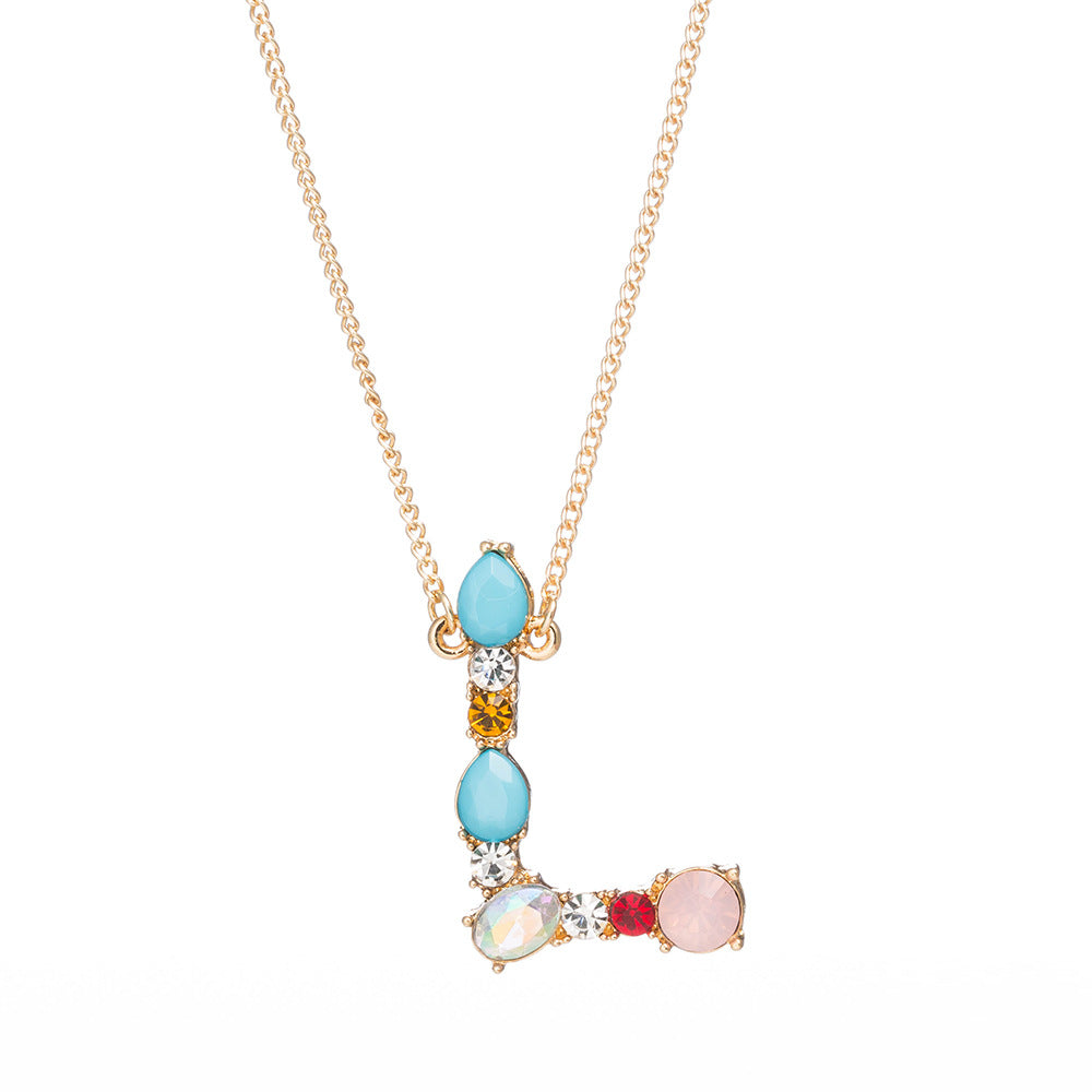 Multi-Rainbow Crystal Initial Gold Plating Necklace