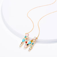 Multi-Rainbow Crystal Initial Gold Plating Necklace