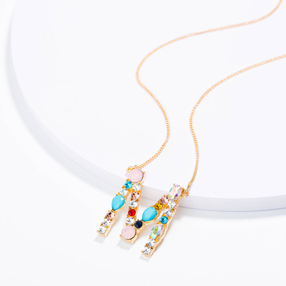 Multi-Rainbow Crystal Initial Gold Plating Necklace