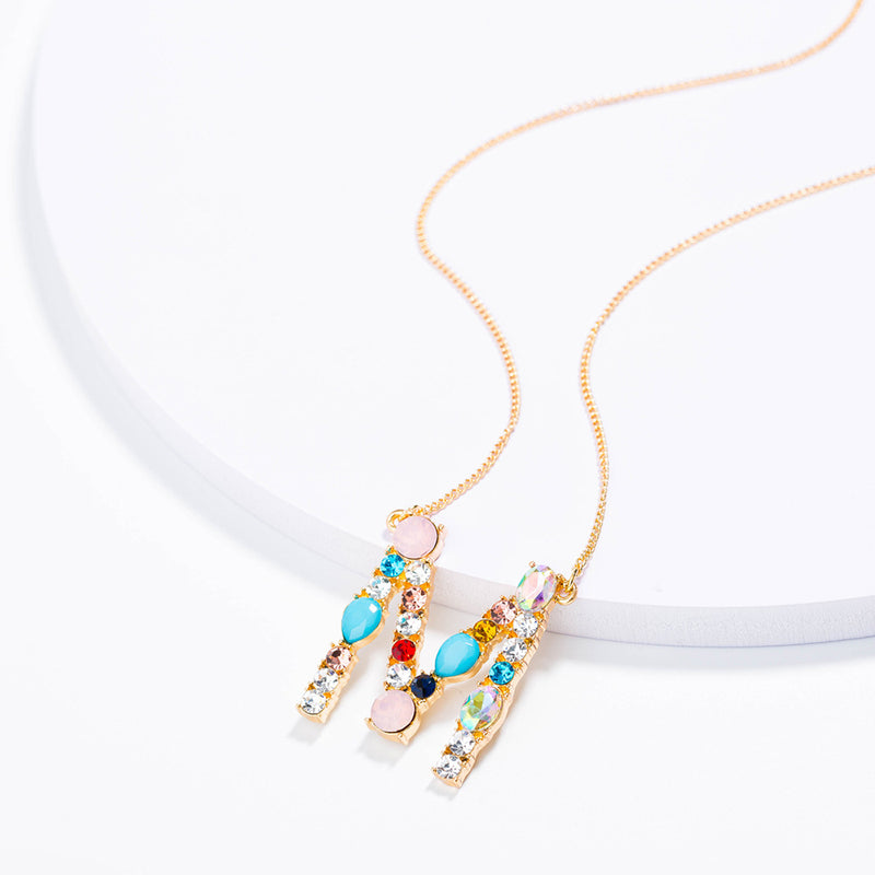 Multi-Rainbow Crystal Initial Gold Plating Necklace