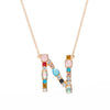Multi-Rainbow Crystal Initial Gold Plating Necklace