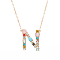Multi-Rainbow Crystal Initial Gold Plating Necklace