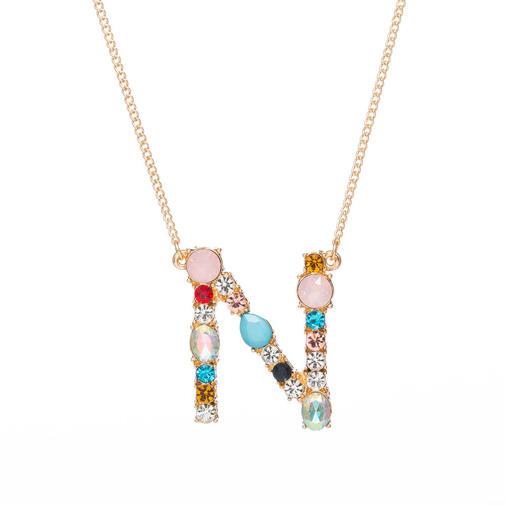 Multi-Rainbow Crystal Initial Gold Plating Necklace