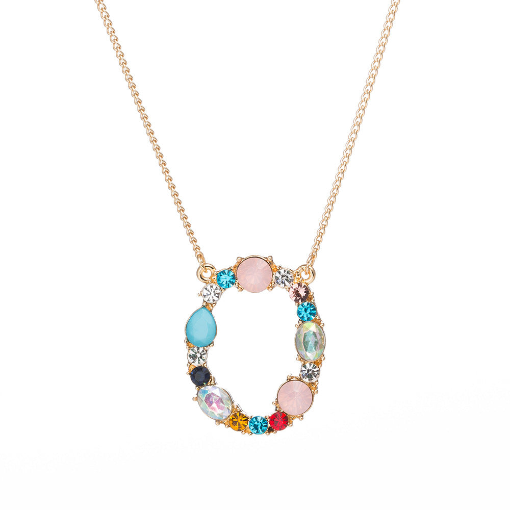Multi-Rainbow Crystal Initial Gold Plating Necklace