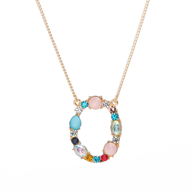Multi-Rainbow Crystal Initial Gold Plating Necklace