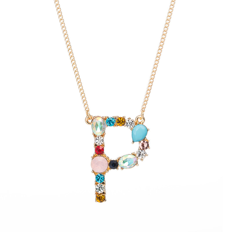 Multi-Rainbow Crystal Initial Gold Plating Necklace
