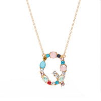 Multi-Rainbow Crystal Initial Gold Plating Necklace