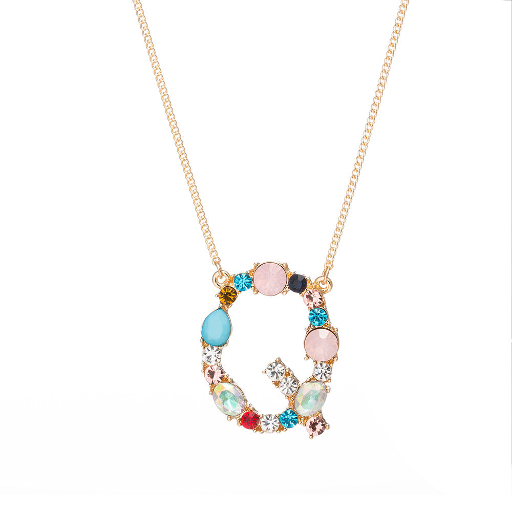 Multi-Rainbow Crystal Initial Gold Plating Necklace