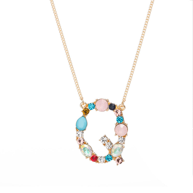Multi-Rainbow Crystal Initial Gold Plating Necklace