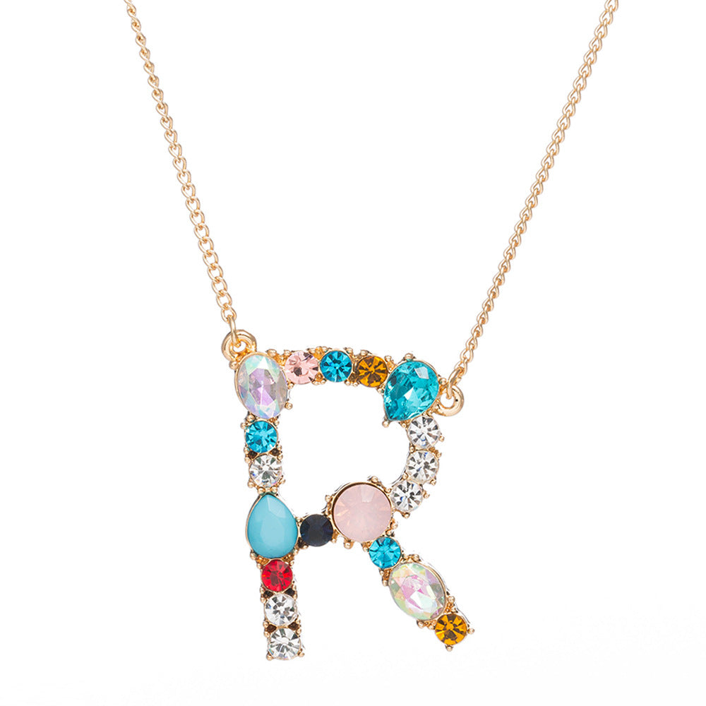 Multi-Rainbow Crystal Initial Gold Plating Necklace
