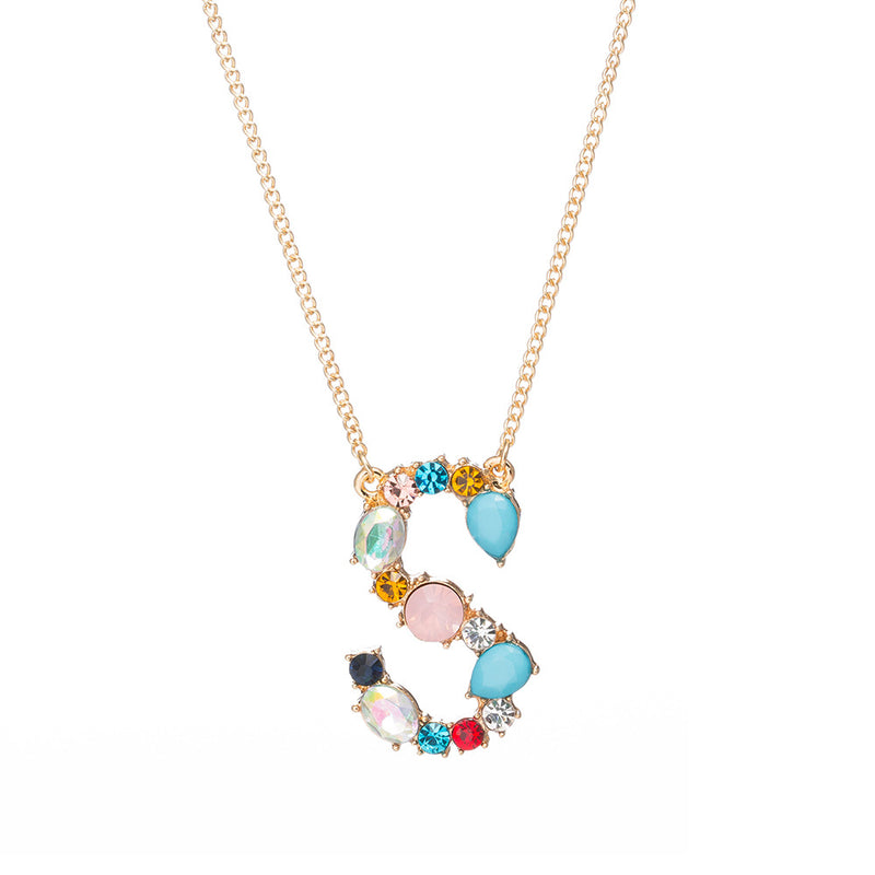 Multi-Rainbow Crystal Initial Gold Plating Necklace