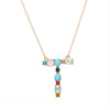 Multi-Rainbow Crystal Initial Gold Plating Necklace