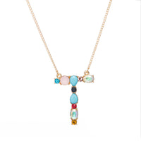 Multi-Rainbow Crystal Initial Gold Plating Necklace