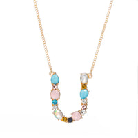 Multi-Rainbow Crystal Initial Gold Plating Necklace