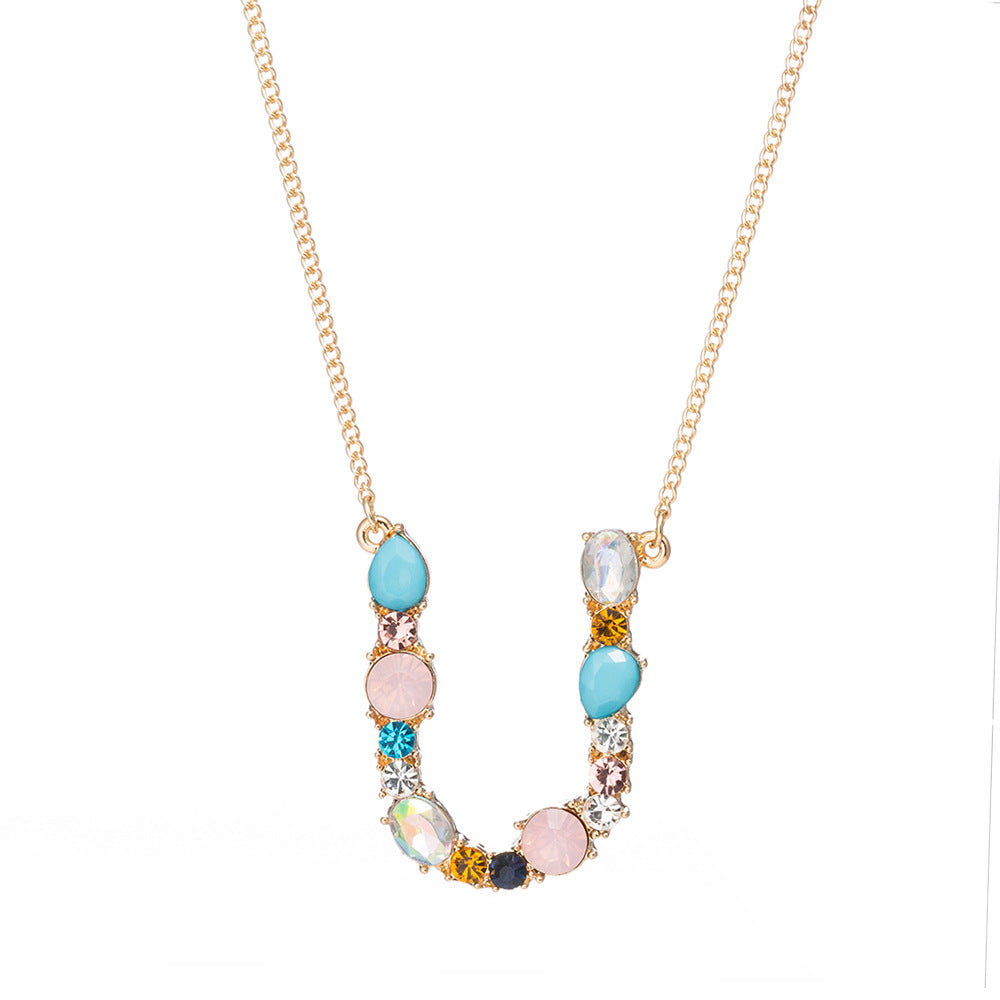 Multi-Rainbow Crystal Initial Gold Plating Necklace