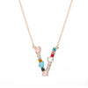 Multi-Rainbow Crystal Initial Gold Plating Necklace
