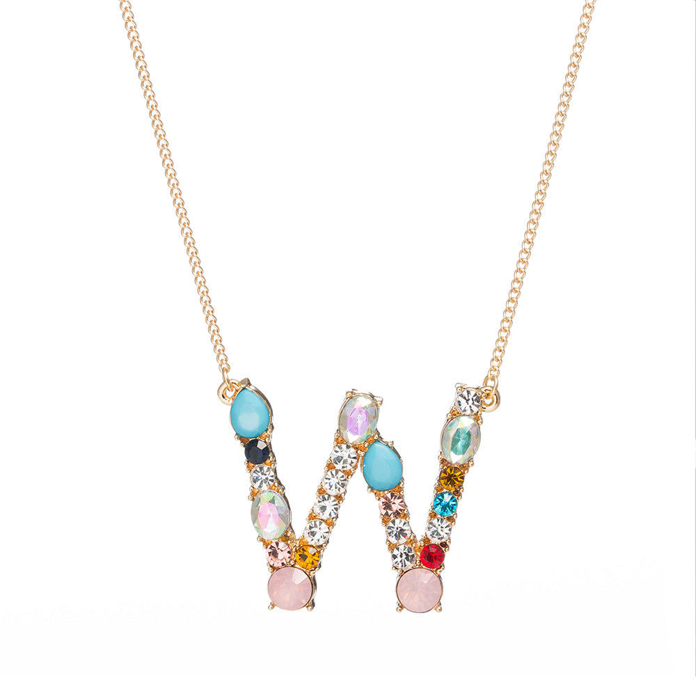 Multi-Rainbow Crystal Initial Gold Plating Necklace