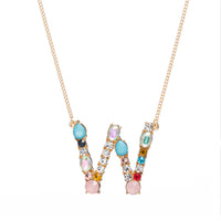 Multi-Rainbow Crystal Initial Gold Plating Necklace