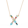 Multi-Rainbow Crystal Initial Gold Plating Necklace