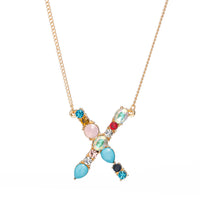 Multi-Rainbow Crystal Initial Gold Plating Necklace