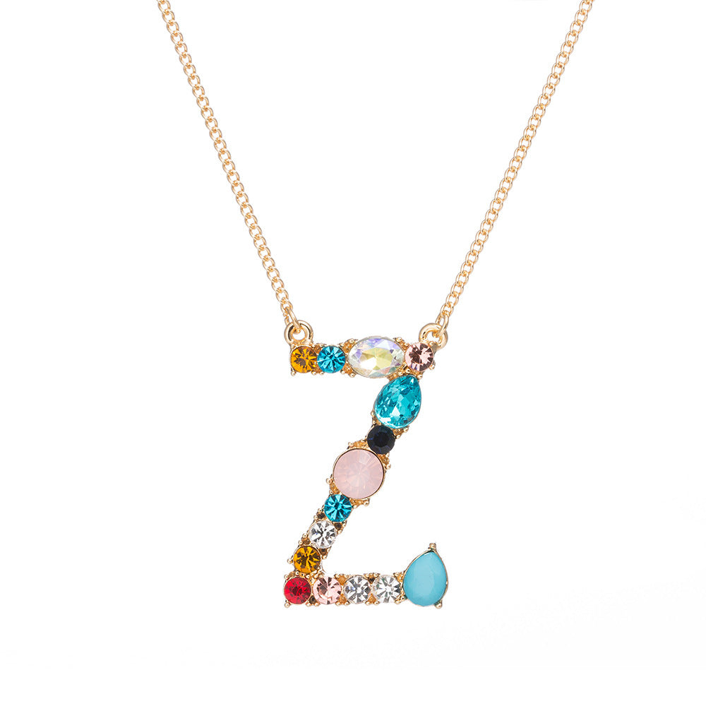 Multi-Rainbow Crystal Initial Gold Plating Necklace