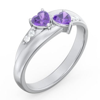 Duo Stone Heart Shaped Purple Ring