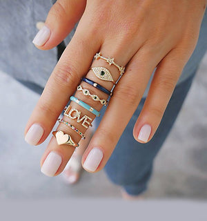 Evil Eye Crystal Pave Multi-Ring Set