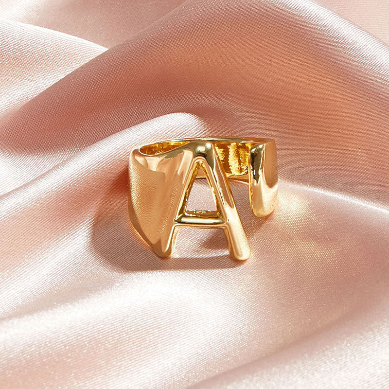Sleek Initial Gold Plating Adjustable Ring - All Letters Available