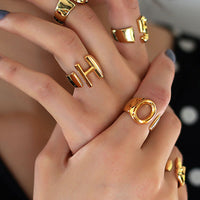 Sleek Initial Gold Plating Adjustable Ring - All Letters Available