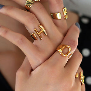 Sleek Initial Gold Plating Adjustable Ring - All Letters Available