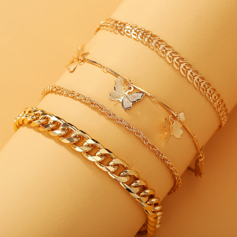 4-Pack Gold Plating Butterfly Chain Link Bracelet Set