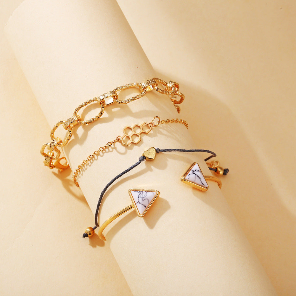 4- Piece Triangular Marble Bangle Set in Gold Plating