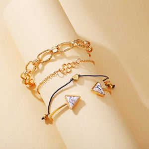 4- Piece Triangular Marble Bangle Set in Gold Plating