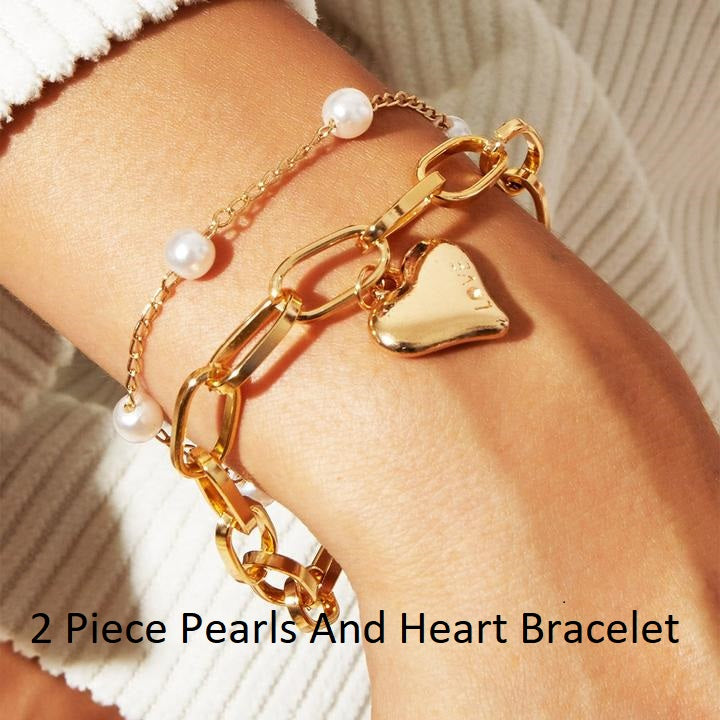 2- Piece Pearl Gold Pendant & Pearl Bracelet Set