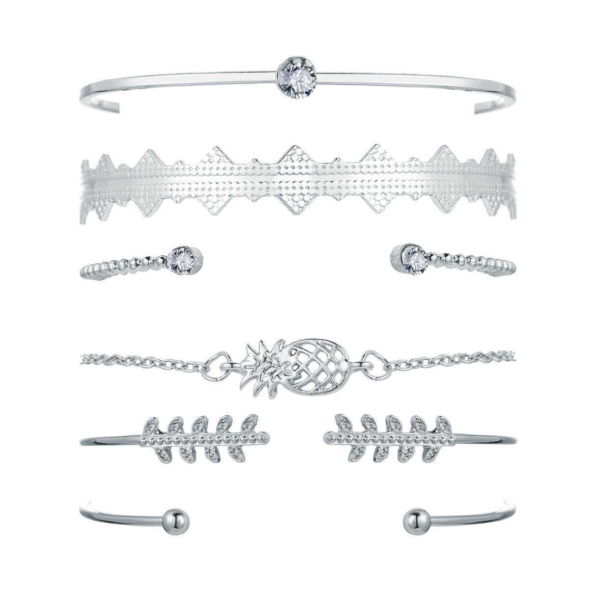Silver Plating White Crystal Pineapple Bangle Set