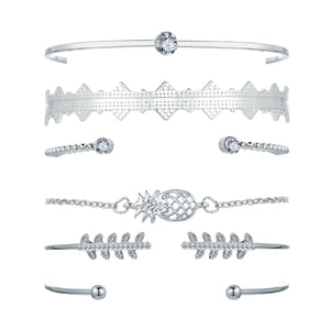 Silver Plating White Crystal Pineapple Bangle Set