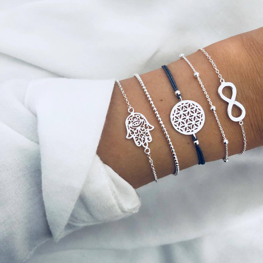 5-Piece Bracelet Chamsa & Infinity Bracelet Set