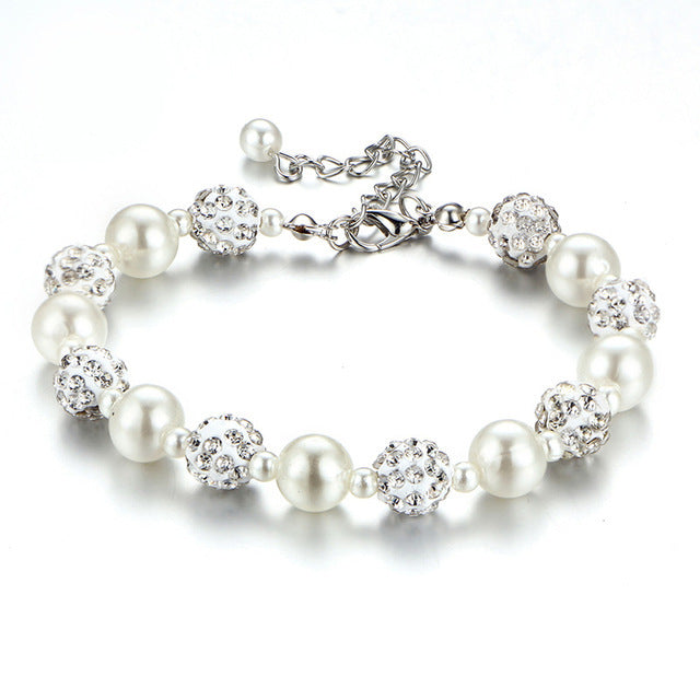 Faux Pearl & Crystal Link Bracelet
