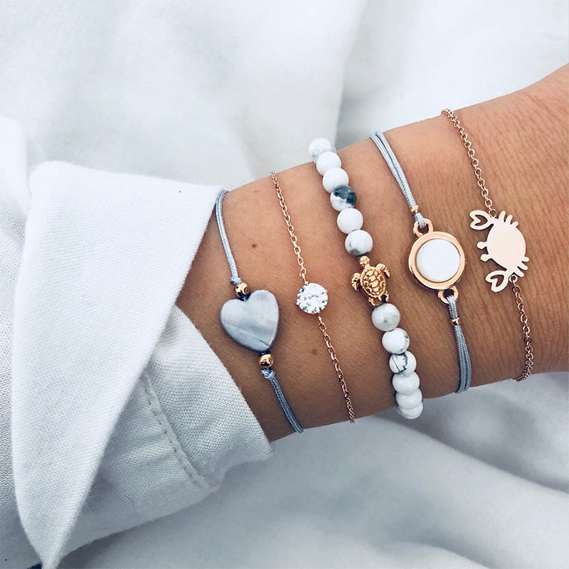 5-Piece Turtle & Marble Bracelet Set