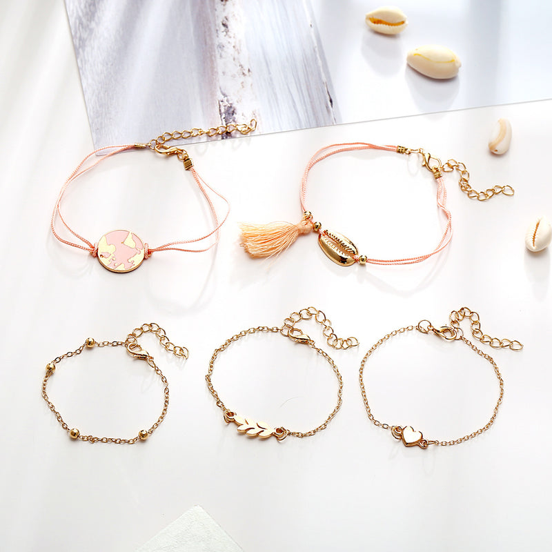 5-Piece Pink Enamel Abstract Bracelet Set