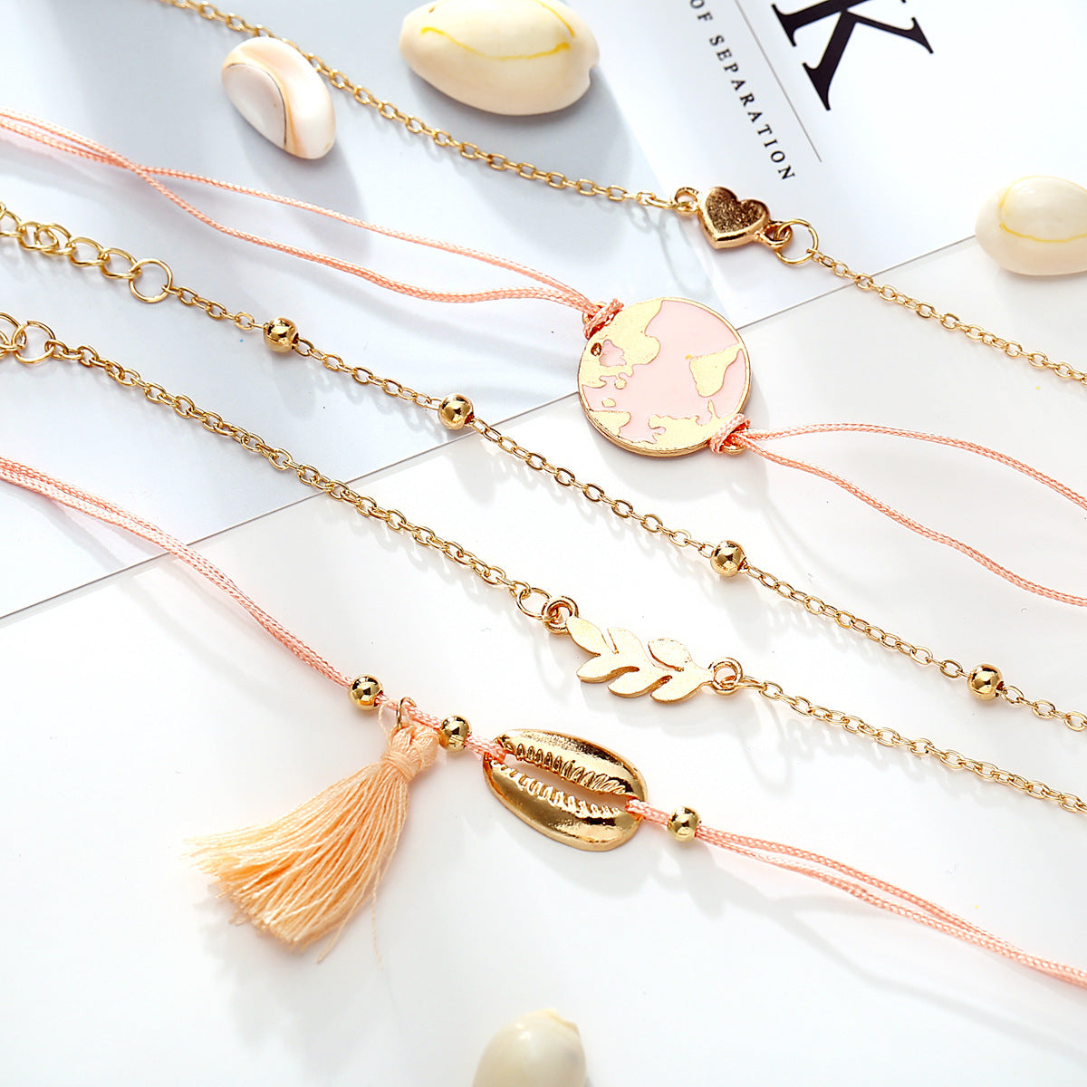 5-Piece Pink Enamel Abstract Bracelet Set