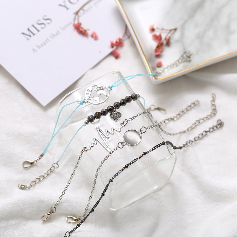 5-Piece Heart & Pendant Bracelet Set