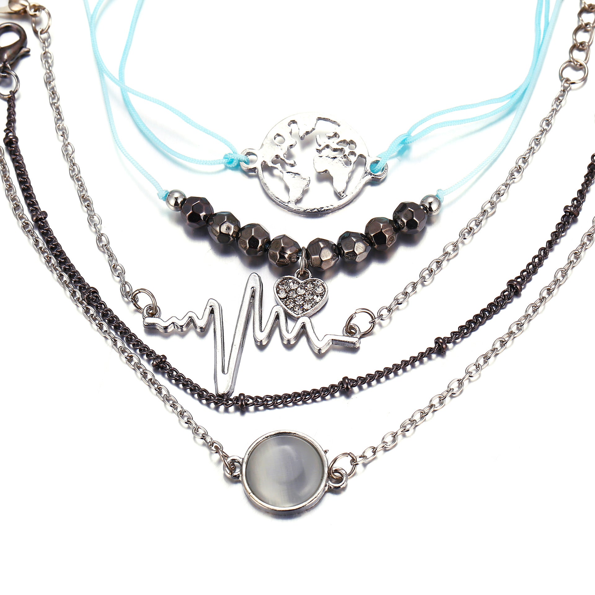 5-Piece Heart & Pendant Bracelet Set