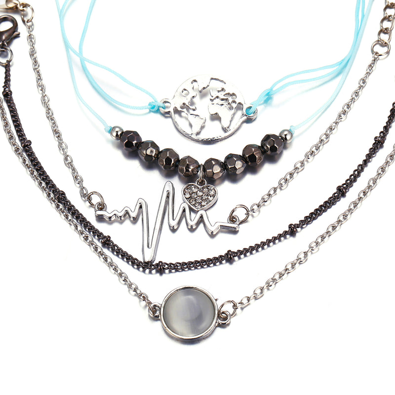 5-Piece Heart & Pendant Bracelet Set