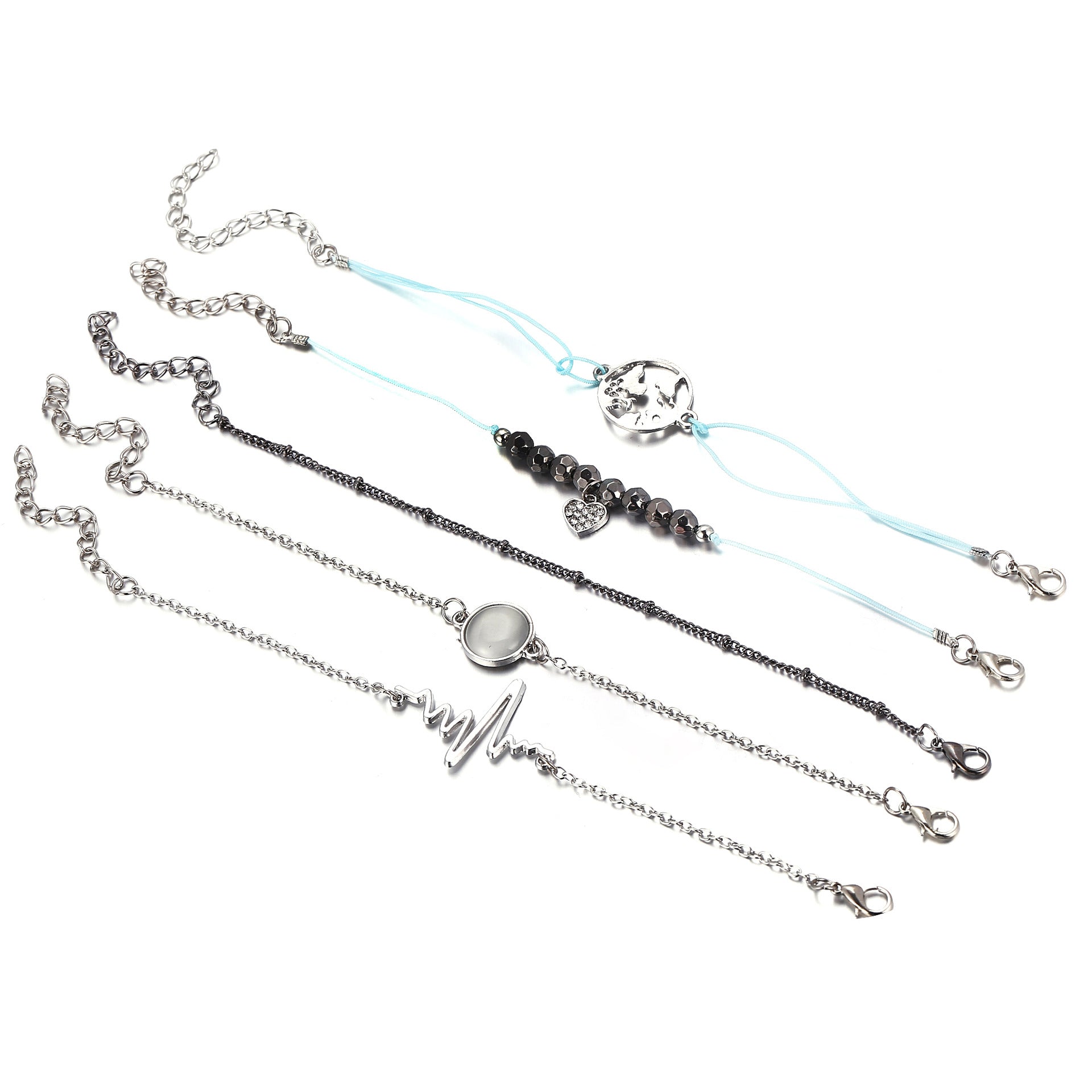 5-Piece Heart & Pendant Bracelet Set