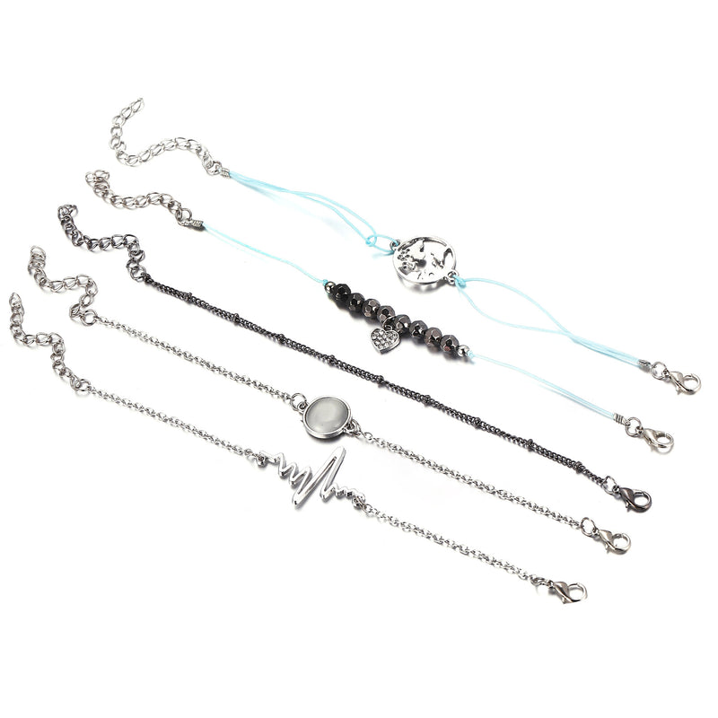 5-Piece Heart & Pendant Bracelet Set